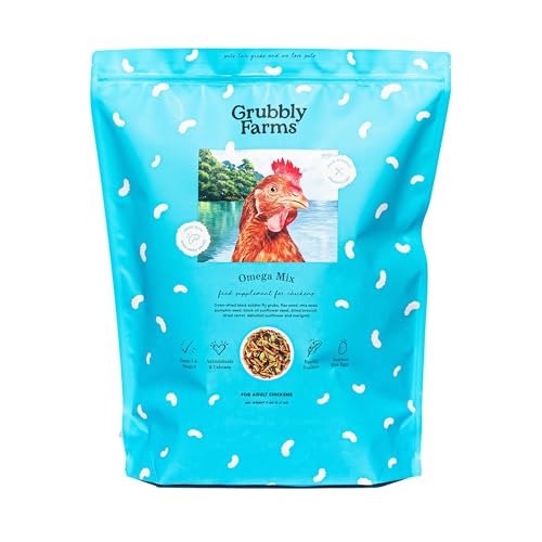 Grubbly Farms Omega Mix Chicken Treats for Laying Hens - Superfood and Omega-Rich Chicken Feed Supplement to Support Egg Production Strong Eggshells and Nutritious Yolks - 5LB