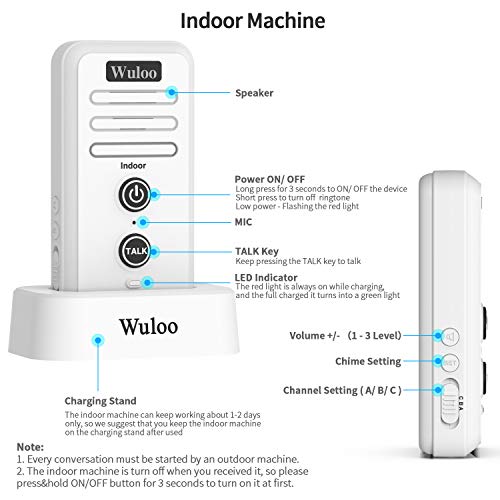 Image of Wuloo Wireless Intercom Doorbell Chime for Home Intercomunicador (1&1-White)