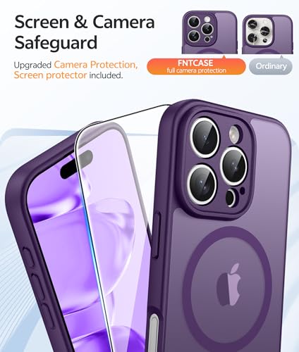 Image of FNTCASE for iPhone 16 Pro Case: [Compatible with Magsafe] Translucent Matte Cases with [Full Camera Protection] [Screen Protector] Military Grade Shockproof Protective Phone Cover - Purple