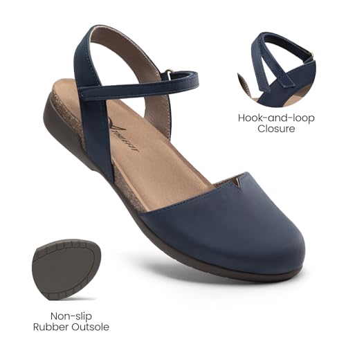 Image of Athlefit Women's Closed Toe Sandals Comfort Cork Footbed Arch Support Flat Sandals