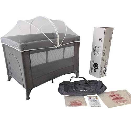 MaxiBaby Berço Portátil Infantil Cercado 0-15kg Lazy, Cinza