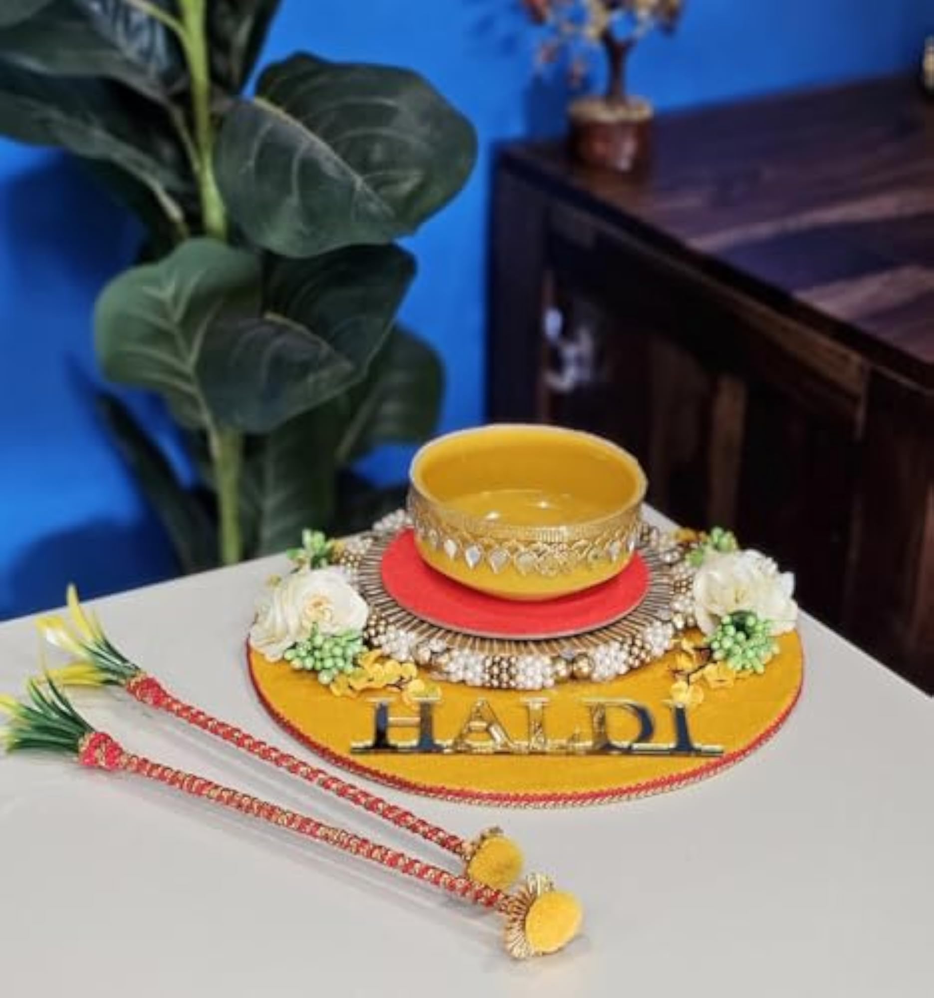 Handcrafted Haldi Platter for Wedding Decorative Round Thali
