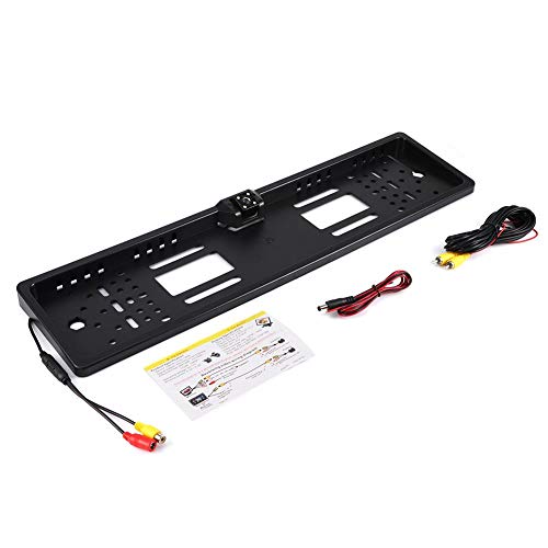 Caméra de recul Caméra de recul, Cadre de Plaque d'immatriculation européenne LED Vue arrière Caméra Vision Nocturne avec lumière Blanche IP65 étanche(Noir)