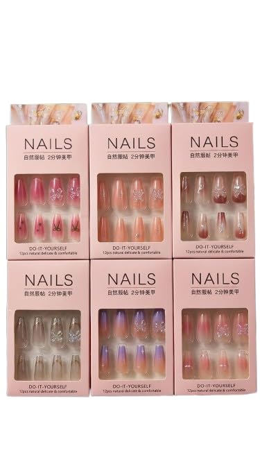 Press On Nails for Women & Girls, Sets Reusable False Nail Extensions with Glue Tabs, Stick On Manicure Kit, Random Colors & Designs for Parties, Weddings & Daily Wear-Pack of 3-image-19