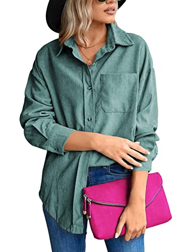 HAWILAND Cordhemd Damen - Corduroy Bluse Damen Oversize Shirt Langarm...