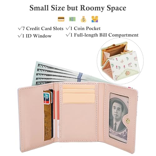 Floral Cute Womens Wallet Small RFID Blocking Compact Card Holder Trifold Ladies Coin Purse with ID Window for Girls2
