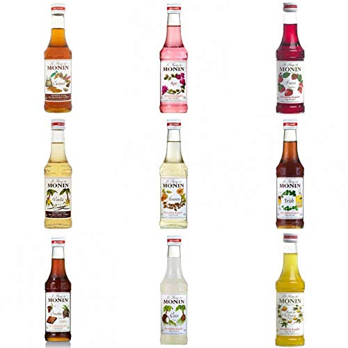 Monin 3 x 250 ml/25 cl Pick N Mix Café/Cóctel y Jarabe Mocktail incluyen caramelo, vainilla, avellana y muchos más