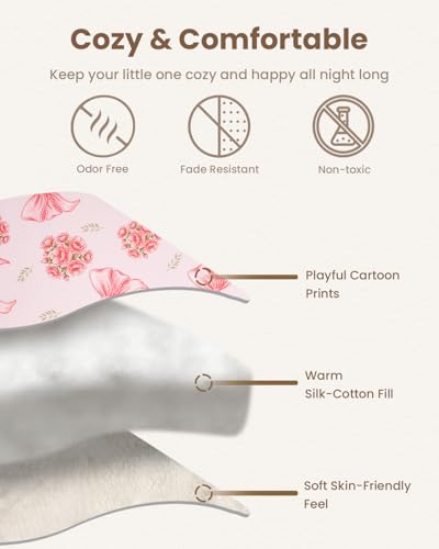 Image of TinyPalsa 4-Piece Toddler Bedding Set, Toddler Bed Comforter Set for Girls | Includes Comforter, Fitted Sheet, Flat Sheet & Pillowcase, , Pink Bow