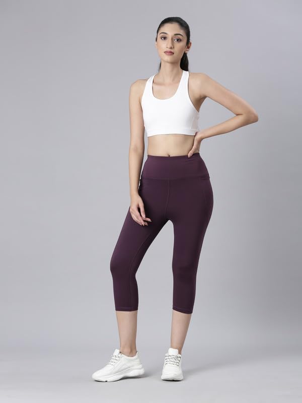 Image of GO COLORS Womens Solid Training Capri | Elastane, High Rise
