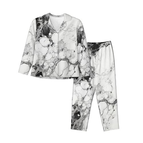 Pyjama marbre noir et blanc pour soirées cocooning et nuits douces de mi-saison