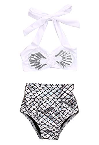 stylesilove Infant Baby Girl Mermaid Scale Bikini Swimsuit Bathing Beach Pool Party Swimwear(Silver, 110/18-24 Months)