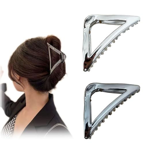 BeeGift Triangular Silver Claw Clips (2-Pack, 4-Inch)