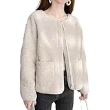 [1/2style] ニブンノイチスタイル ジャケット コート ブルゾン ボア 防寒 ノー カラー ラウンド ファスナー 冬服 秋冬 レディース (白,XXL)