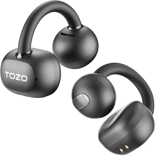 TOZO OpenEarRing Cuffie Bluetooth 5.4 Ultraleggero con Cancellazione del Rumore delle Chiamate IA ORIGX Acustica EQs Regolazione 40 Ore Riproduzione LED Schermo USB Tipo C IPX5