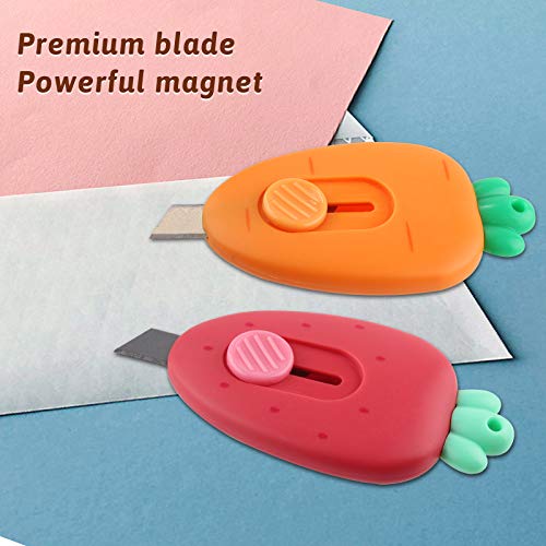 Mini Box Cutter,Fridge Magnet,Mini Portable Utility Knive-2 Packs, Envelope Cutter, Package & Box Opener, Safe Blade Retracts Automatically,Right Or Left Handed,Keychain Box Opener,Paper Cuts #TOP4