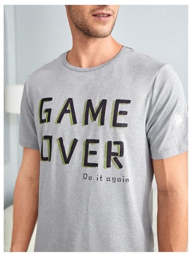 Image of Verdusa Men's Pajamas Set 2 Piece Pjs Sets Short Sleeve Letter Print Tee and Short Lounge Set