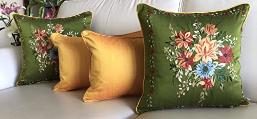 Image of TARA- Sparkling Homes Embroidered 250 TC Cushion Covers 16 X 16 Inches In Cotton Silk, My Fair Lady (Olive Green, 16 X 16 Inches)