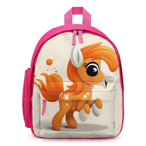 Cute Orange Pony Backpack Small Book Bag with Side Pocket, Lightweight Durable Backpack, Travel Rucksack, Pink-style