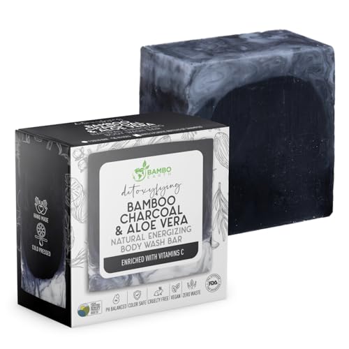 BAMBOEARTH Solid Moisturizing Body Wash Bar Soap – Natural Dry Gel Bodywash Shower Bars With Plant Based Essential Oil And Zero Waste Packaging - Use With Hair Shampoo & Conditioner (Charcoal & Aloe)