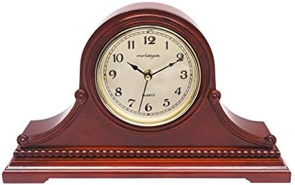 Vmarketingsite Mantel Clocks, Battery Operated, Silent Wood Table Clock with Westminster Chimes On The Hour, Solid Wooden Shelf Decorative Chiming Mantle Clock, 9" x 16" x 3" (Maroon Arabic Numerals)