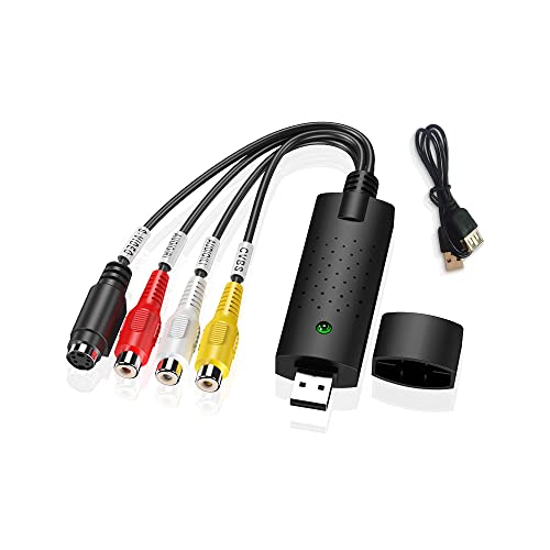 NORMICHIC USB2.0 Video Converter Capture For PC, Laptop, TV DVD VHS DVR Audio Capture Adapter S-Video USB Converter, PAL NTSC USB Recording Capture Converter (Black)