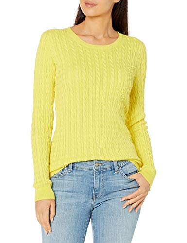 Amazon Essentials Women s Lightweight Long-Sleeve Cable Crewneck Sweater, Bright Yellow, Medium