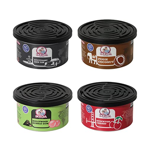 Car Air Fresheners Can | 4 Scent Organic Kit【 Bubble Gum, Cherry, New Car, Coconut 】60-Day Long-lasting Fragrance | Strong Odour Eliminator | Automotive Deodorizer | Fresh Smell for Home Office Closet