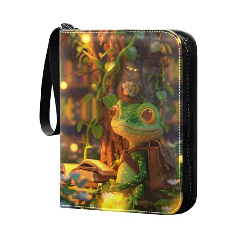 4 Pockets Trading Card Album Holder Book Folder Sports Card Binder Frog Reading 400 Double Side Pockets for 3 Ring Binder Zipper