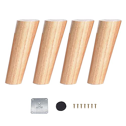 BELUAPI Pieds de meubles en bois massif, pieds de canapé ronds de rechange pour canapé, lit, fauteuil, armoire, table basse, 4 pieds surélevés en bois avec kit de montage (couleur bois d'origine) Cover
