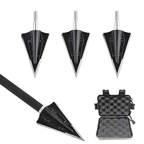 SHARROW 6 pièces Pointe de Flèche de Chasse 125 Grains Broadheads Tête de Flèche de Tir à l'arc 2 Lames Fixes Chasse Points pour Flèches de Carbone Flèches d'arbalète (Noir+Box)