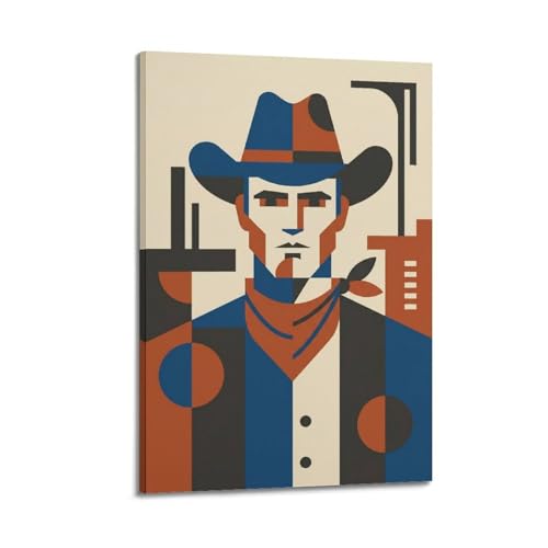 Poster géométrique portrait de cowboy XKUGA en impression sur toile moderne pour déco