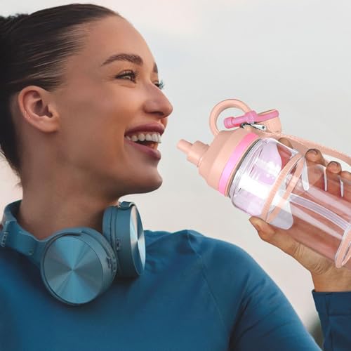 Image of MILTON Fuel 1000 Sipper Water Bottle 1 Litre | BPA Free Plastic Water Bottle for Adults | 100% Leak Proof | Removable Straw | Gym Bottle | Sports & Office Use | 997ml, Pink