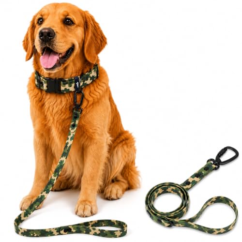 Image of Adil's Biothane Waterproof Dog Collar, Dog Leash & Collar Leash Combo | Heavy Duty TPU Coated Webbing | Adjustable Quick Release Buckle | Odour Resistant (Army Print, L-22, Leash Only)