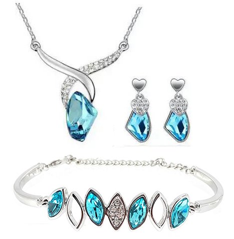 YouBellaPresents L'amore Collection Crystal Jewellery Pendant Set/Necklace Set with Earrings and Bracelet for Girls and Women