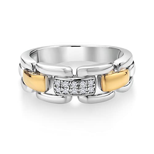 Gem Stone King Men's 925 Sterling Silver and 10K Yellow Gold White Lab Grown Diamond Band 2 Tone Ring | 7MM Width | Available in Size 5 to 132