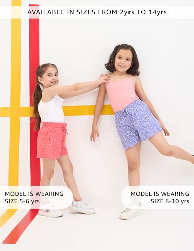 Image of Amazon Brand - Symbol Girls Flared Fit Printed Rayon Shorts | Elasticated Waistband | Age 2-14 Years