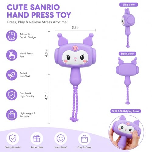 Image of HOUSELY Cute Cartoon Bunny Squeaky Squeeze Toy - Soft Silicone Kawaii Hammer with Sound | Stress Relief Fidget Toy with Beaded Strap, Portable Bag Charm for Kids & Adults, Return Gift - Purple