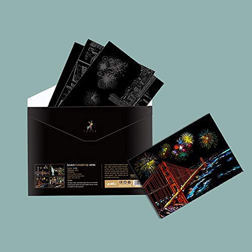 ap artsper rainbow scratch art painting paper a4 for kids amp adults diy night view scratchboard set 4 sheets scratch cards amp drawing pen clean brush usa