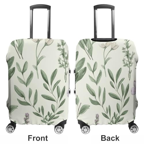 Elastic Luggage Cover Protector Green Flower Herb Sage Leaves And Branches Washable Suitcase Sleeve Durable Travel Suitcase Case Cover with Zipper Openings Fits 19-32 Inch Luggage (S)3
