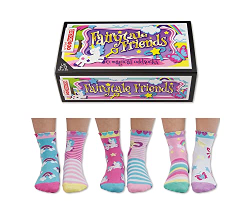 Juego de seis calcetines Oddsocks con divertidas figuras de los cuentos, unicornio, calcetines divertidos. Calcetines Oddsocks, de cuentos, amigos