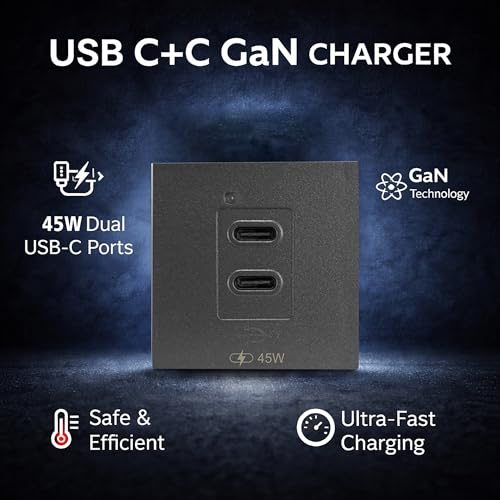 Image of MX 45W GaN USB C Charger Module Dual Port PD Wall Outlet Insert 45x45mm Modular Socket Plate, Type C Fast Charging 90-270V AC Input for iPhone 16 /15, Samsung Galaxy, iPad, Tablet, Laptop