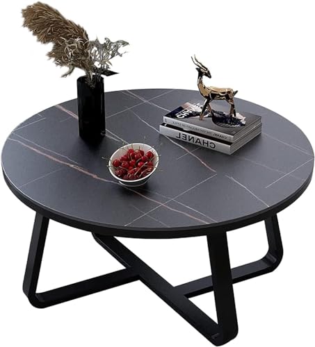 Image of Shoppee Coffee Table - Modern 2-Tier with Faux Marble Top and Gold Metal Frame - Stylish Center Table for Living Room, Sofa Table, Elegant Cocktail Table for Home, Office, Black & Black