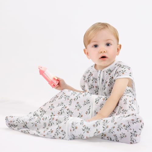 Image of BSTOPPT 2 Pack Baby Sleep Sack 18-24 Months 100% Organic Cotton Muslin Baby Sleeping Bag 2-Way Zipper Wearable Blankets (Rainbow & Leaf, X-Large), QYY24-HUA