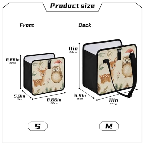 Image of Car Trash Can Organizer Bin with Adjustable Strap for Back Front Seat Console Waterproof Leakproof Collapsible Portable 11 Inch Christmas Deer Owl Pinecorns Leaves Beige