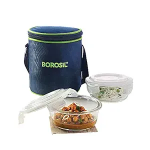 Glass Lunch Box Vertical, Microwave Safe Office Tiffin (Transparent, 400 ml) -Set of 2