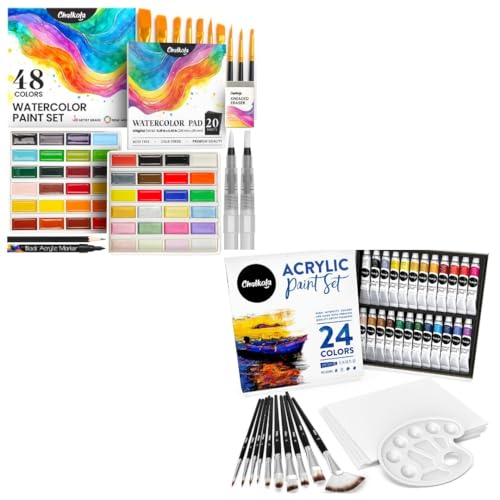 Chalkola Professional Watercolor Paint Set 40 Acrylic Paint Set for Adults & Kids Bundle