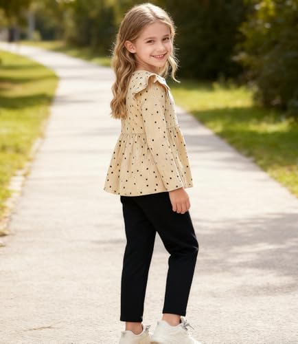 Image of Toddler Girl Clothes Ruffle Long Sleeve Heart Print Tops and Pants 2PC Little Girl Winter Outfits Size (4-7T)