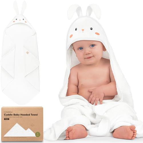 Image of KeaBabies Hooded Baby Towel for Newborn - Viscose Derived from Bamboo Large Baby Bath Towels with Hood for Boys, Girls, Toddler, Extra Absorbent & Soft Newborn Bath Essentials (Bunny, Regular)