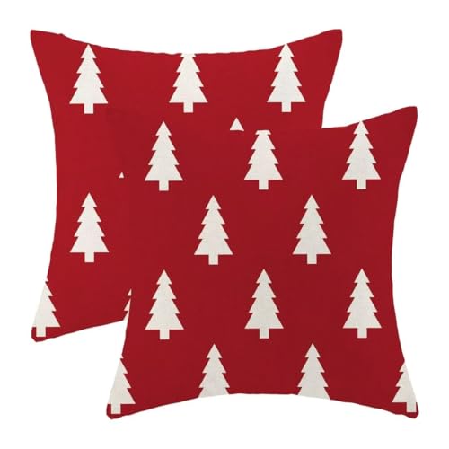 BETGINY Christmas Pillow Covers 24 x 24 Inch Pack of 2, Red and White Christmas Tree Geometric Decorative Throw Pillow Linen Winter Xmas Pillow Cases Cushion for Bedroom Home Sofa