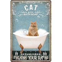 Funny Cat Metal Sign - 'No Bitchin' In My Kitchen' Vintage Tin Sign, 8x12 Inch Black Cat Decor For Kitchen, Bar, Wall